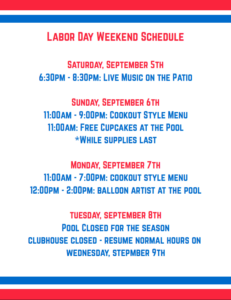 Labor Day Weekend Schedule